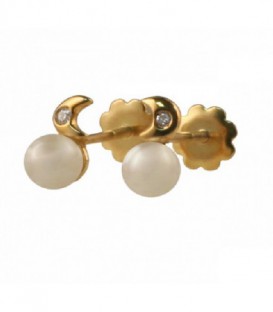 PENDIENTE DE ORO MEDIA LUNA PERLA BRILL 02-940220