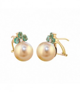 PENDIENTE DE ORO PERLA ESMERALDA Y DIAM 02-163802E