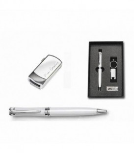 KIT BOLIGRAFO+ USB PLATEADO BLANCO 16GB PCD0108/3B