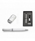 KIT BOLIGRAFO+ USB PLATEADO BLANCO 16GB PCD0108/3B